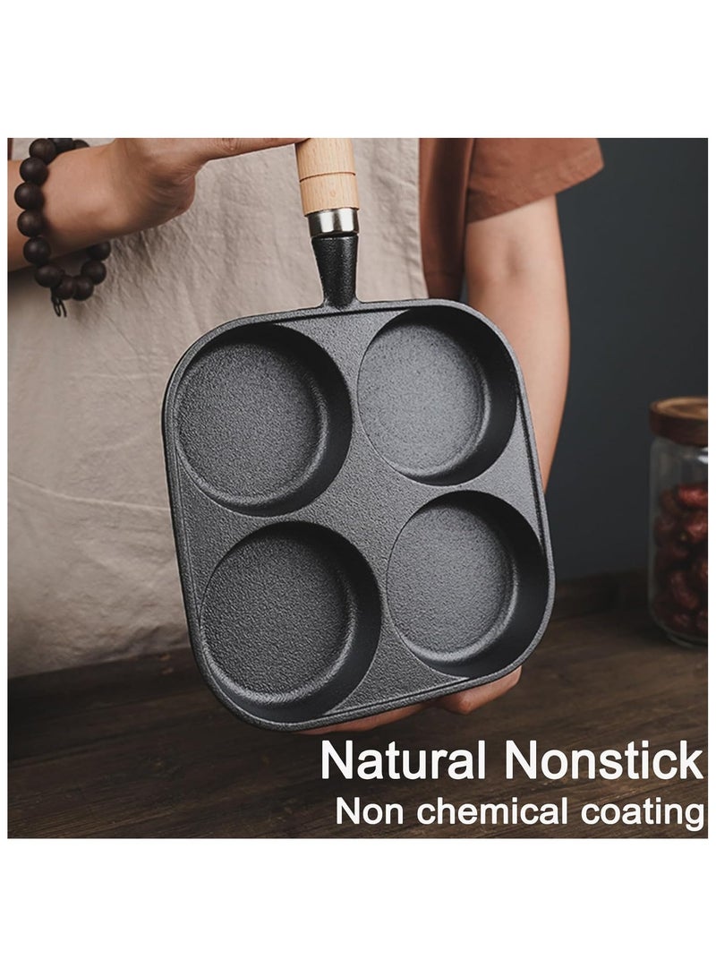 general Nonstick Frying Pan 4-Cup Cast Iron Egg Pan Divided Grill Pan with Wooden Handle Breakfast Skillet Omelet Pan for Egg Steak and Burgers - Image 3