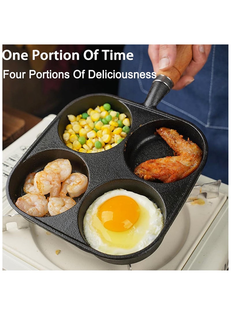 general Nonstick Frying Pan 4-Cup Cast Iron Egg Pan Divided Grill Pan with Wooden Handle Breakfast Skillet Omelet Pan for Egg Steak and Burgers - Image 2