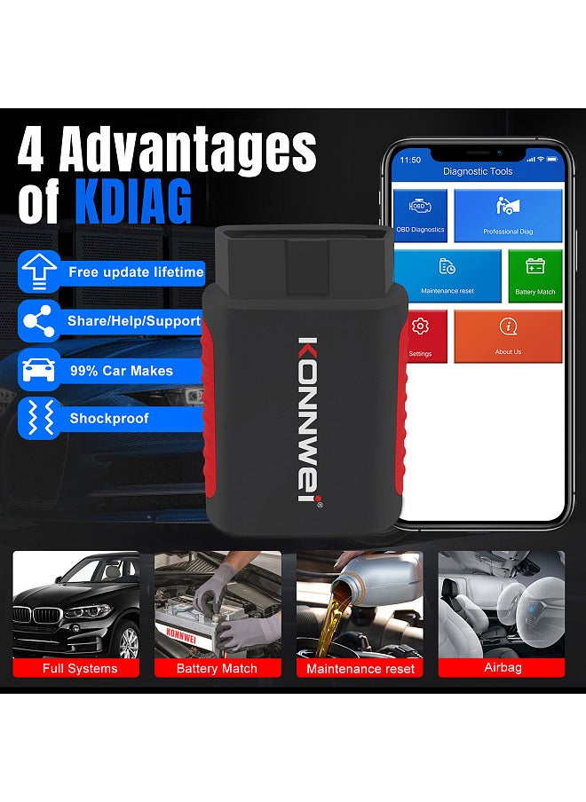 Konnwei - KONNWEI K DIAG OBDⅡ Scanner BT Full System ABS SRS Diagnostic Tool with Reset Retrieval for ECM BCM SRS TCM BMS SAS A/C System - Image 1