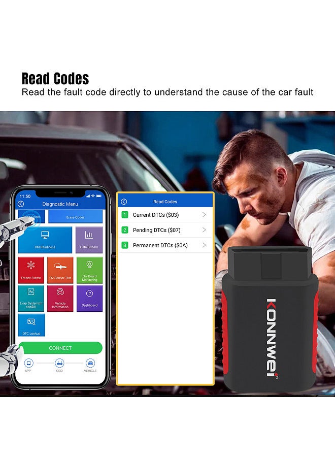 Konnwei - KONNWEI K DIAG OBDⅡ Scanner BT Full System ABS SRS Diagnostic Tool with Reset Retrieval for ECM BCM SRS TCM BMS SAS A/C System - Image 1