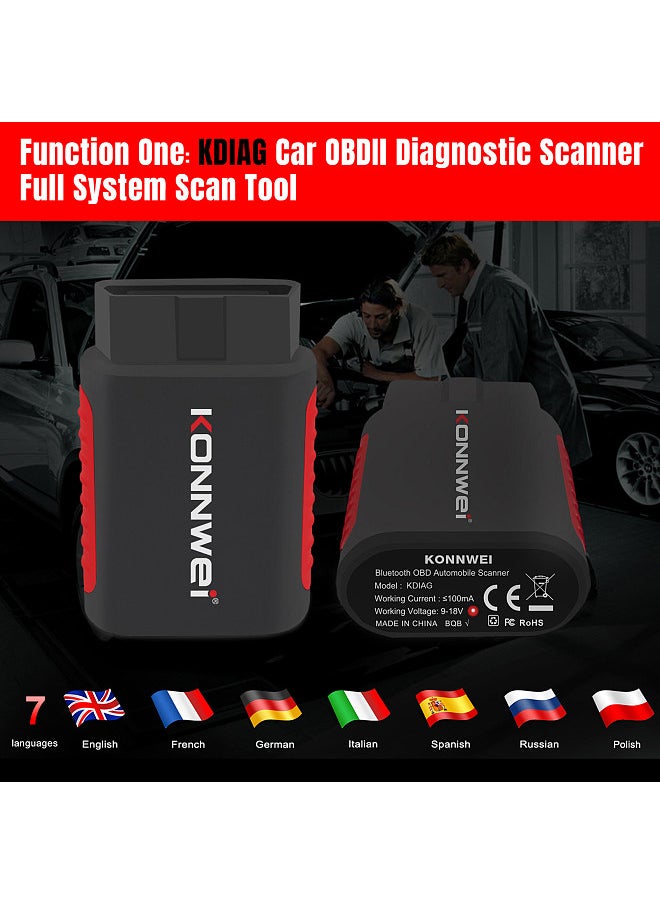 Konnwei - KONNWEI K DIAG OBDⅡ Scanner BT Full System ABS SRS Diagnostic Tool with Reset Retrieval for ECM BCM SRS TCM BMS SAS A/C System - Image 1