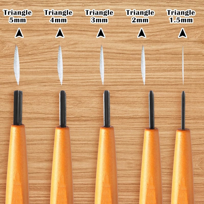 WILLBOND 5 Pcs Carving Knife Chisel Triangular Wood Carving Tool DIY Triangle Shape Wood Carving Knife for Experts and Beginners (1.5mm 2mm 3mm 4mm 5mm) - Image 3