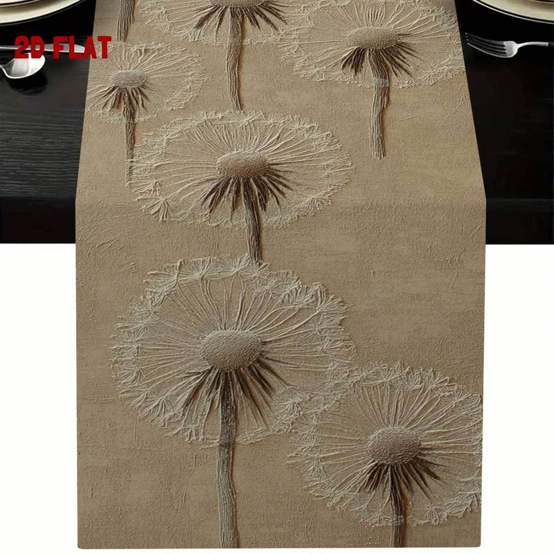 2D Flat Printing Dandelion Seed Array Printed Table Runner 40cm x 140cm Simple Natural Theme Light Gray and Beige Spring Summer Decor Long Print with Clear Details Lively Home Atmosphere Ideal Family Gatherings Vibrancy - Image 2