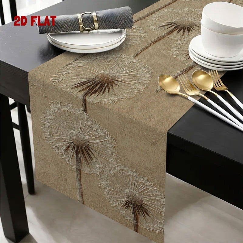 2D Flat Printing Dandelion Seed Array Printed Table Runner 40cm x 140cm Simple Natural Theme Light Gray and Beige Spring Summer Decor Long Print with Clear Details Lively Home Atmosphere Ideal Family Gatherings Vibrancy - Image 1