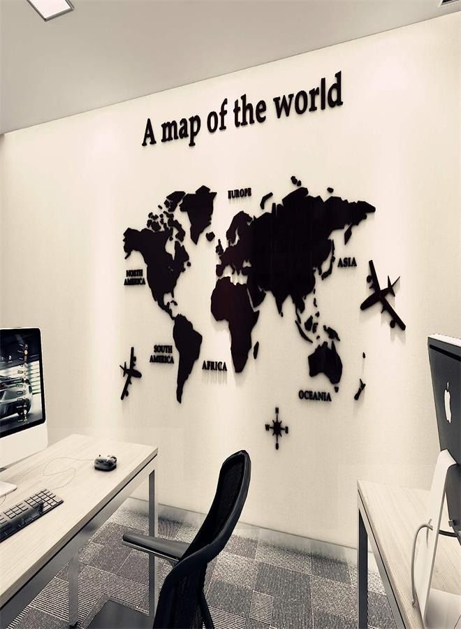 3D World Map Decorative Wall Sticker for Living Room TV Par Bedroom Nursery Office Kids (Black) (L) - Image 2