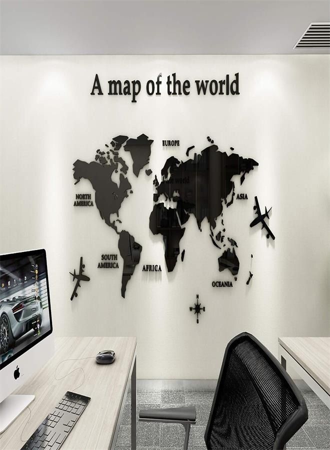 3D World Map Decorative Wall Sticker for Living Room TV Par Bedroom Nursery Office Kids (Black) (L) - Image 4