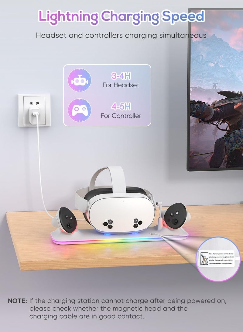 Charging Dock for Meta Quest 3S/3 Magnetic Charging Station for Oculus Quest 3S/3 Accessories with RGB Light Charging Stand for VR Headset and Controller with 2 Rechargeable Batteries - Image 4
