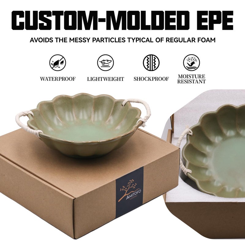 Amitofo 7.7inch Small Vintage Scalloped Ceramic Bowl with Rope Handles, Retro Style Glazed Purse Bowl for Serving Fruit,Salad,Table Centerpiece Decor (Green) - Image 3