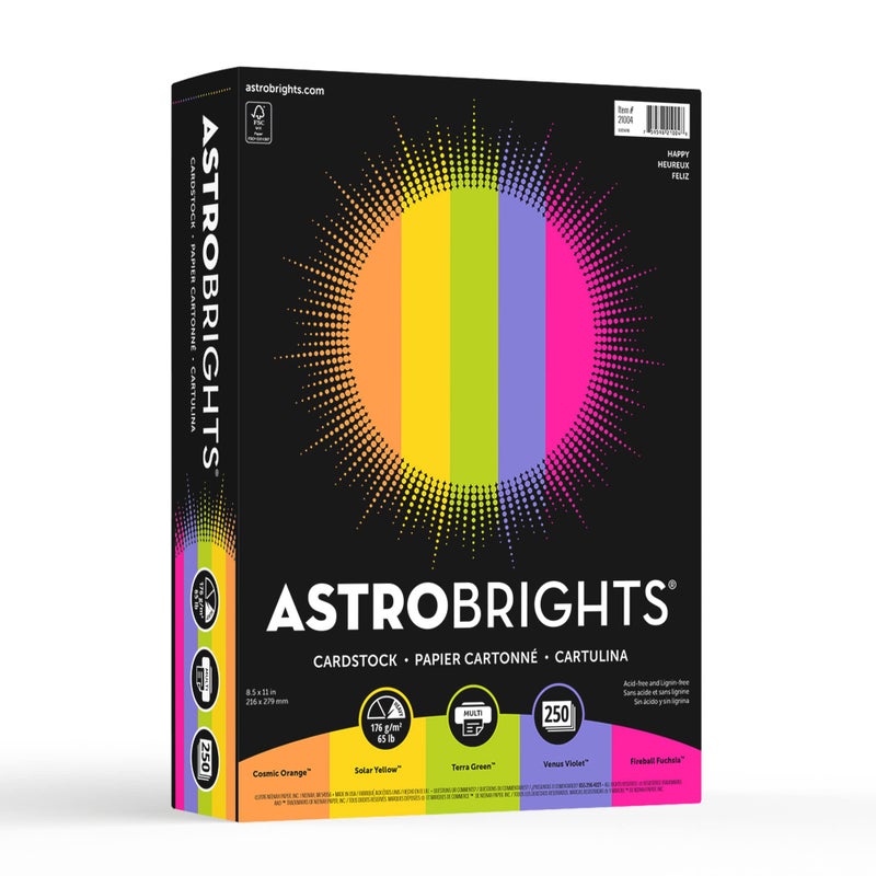 Neenah Astrobrights® Color Card Stock, Happy Assortment, Letter (8.5" x 11"), 65 Lb, Pack Of 250 - Image 1