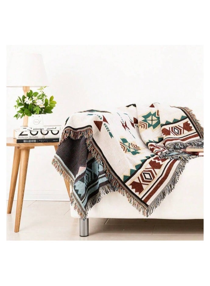 Vintage Bohemian Style Knitted Blanket 180*90cm Cotton Polyester Colorful Throw for Sofa Rocking Chair Picnic Mat Room Floor Decor Cold Day Blanket  - Image 1