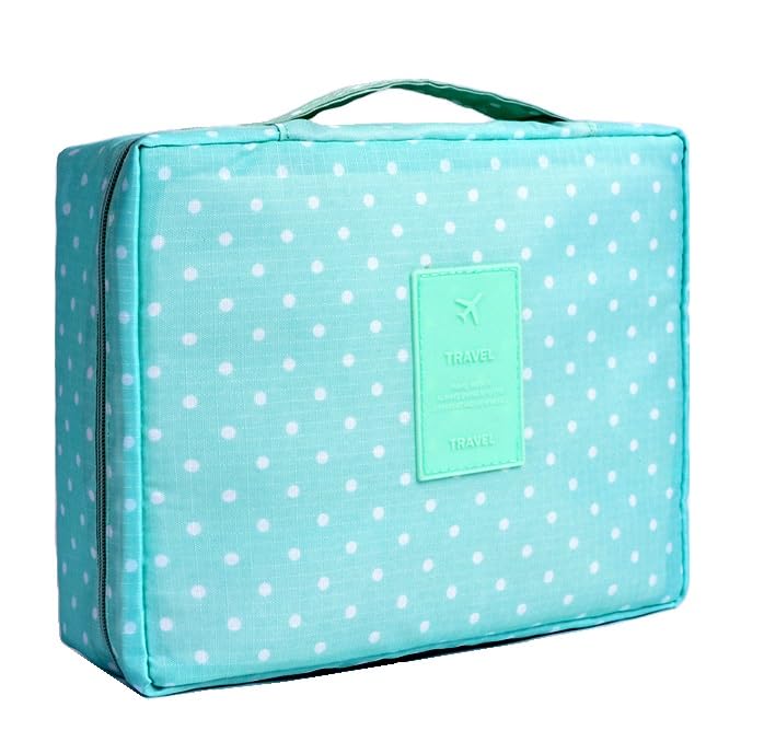 ERHETUS Multipurpose Travel Cosmetic Makeup Pouch | Multi Pockets Toiletry Bags & Travelling Pouches for Girls | Inner Ware Storage Organizer & Wash Bag for Women - Sky Dot (Size: 21x16x08 cm) - Image 1