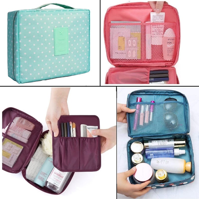 ERHETUS Multipurpose Travel Cosmetic Makeup Pouch | Multi Pockets Toiletry Bags & Travelling Pouches for Girls | Inner Ware Storage Organizer & Wash Bag for Women - Sky Dot (Size: 21x16x08 cm) - Image 4