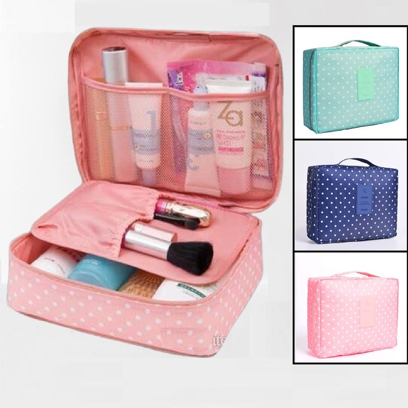 ERHETUS Multipurpose Travel Cosmetic Makeup Pouch | Multi Pockets Toiletry Bags & Travelling Pouches for Girls | Inner Ware Storage Organizer & Wash Bag for Women - Sky Dot (Size: 21x16x08 cm) - Image 5