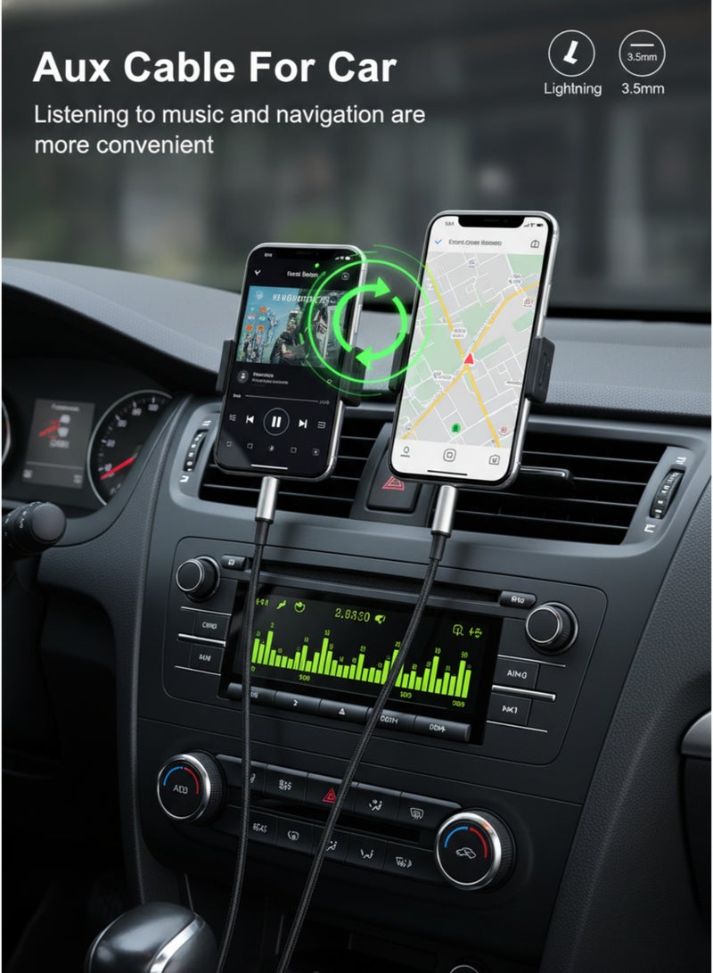 فيكسا برو كابل Lightning إلى Aux صوتي مقاس 3.5 مم لأجهزة iPhone 13/12/11/XS/XR/X/8/7/6 - مضفر من النايلون، يعمل مع ستيريو السيارة وسماعات الرأس ومكبرات الصوت (أسود) - Image 2