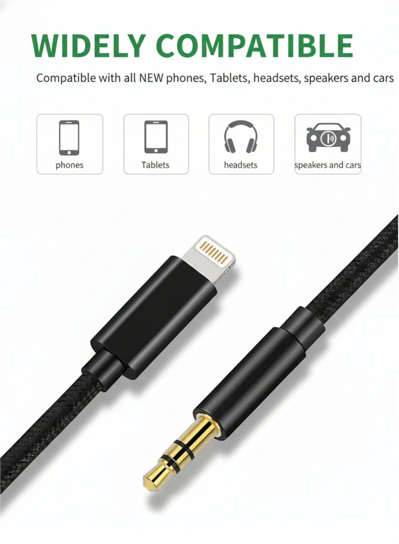 فيكسا برو كابل Lightning إلى Aux صوتي مقاس 3.5 مم لأجهزة iPhone 13/12/11/XS/XR/X/8/7/6 - مضفر من النايلون، يعمل مع ستيريو السيارة وسماعات الرأس ومكبرات الصوت (أسود) - Image 4