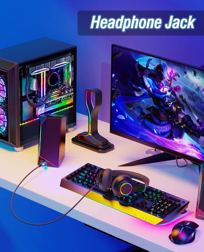 LENRUE Computer Speakers, USB/USB-C Powered PC Speakers with Loud Stereo Sound, Headphone-in for Desktop, Laptop, Monitor (USB-C to USB Adapter Included) - Image 4