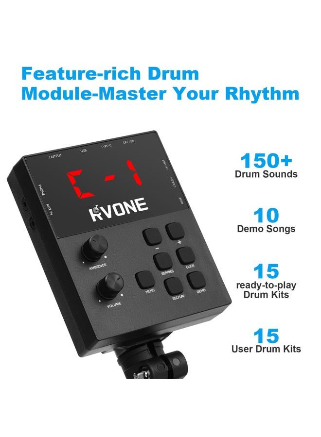 RVONE RED-200 Electronic Drum Set with 4 Quiet Mesh Pads - Image 5