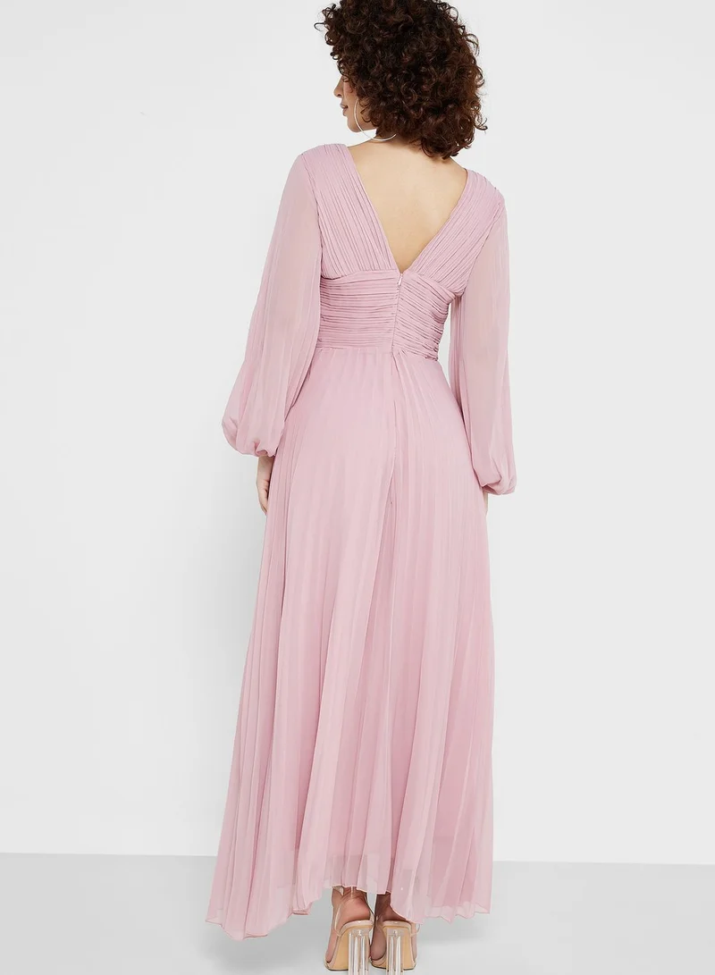 boohoo V-Neck Pleated Dress