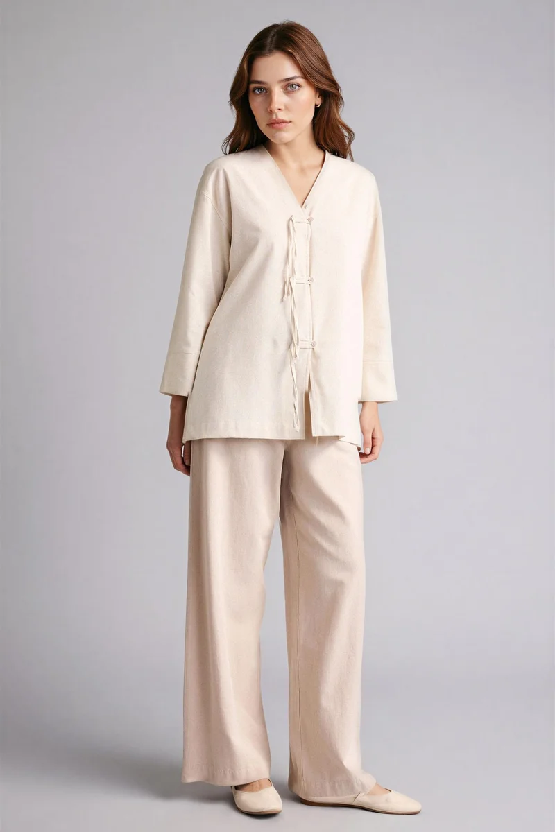 ديفاكتو Wide Leg Linen Blended Trousers