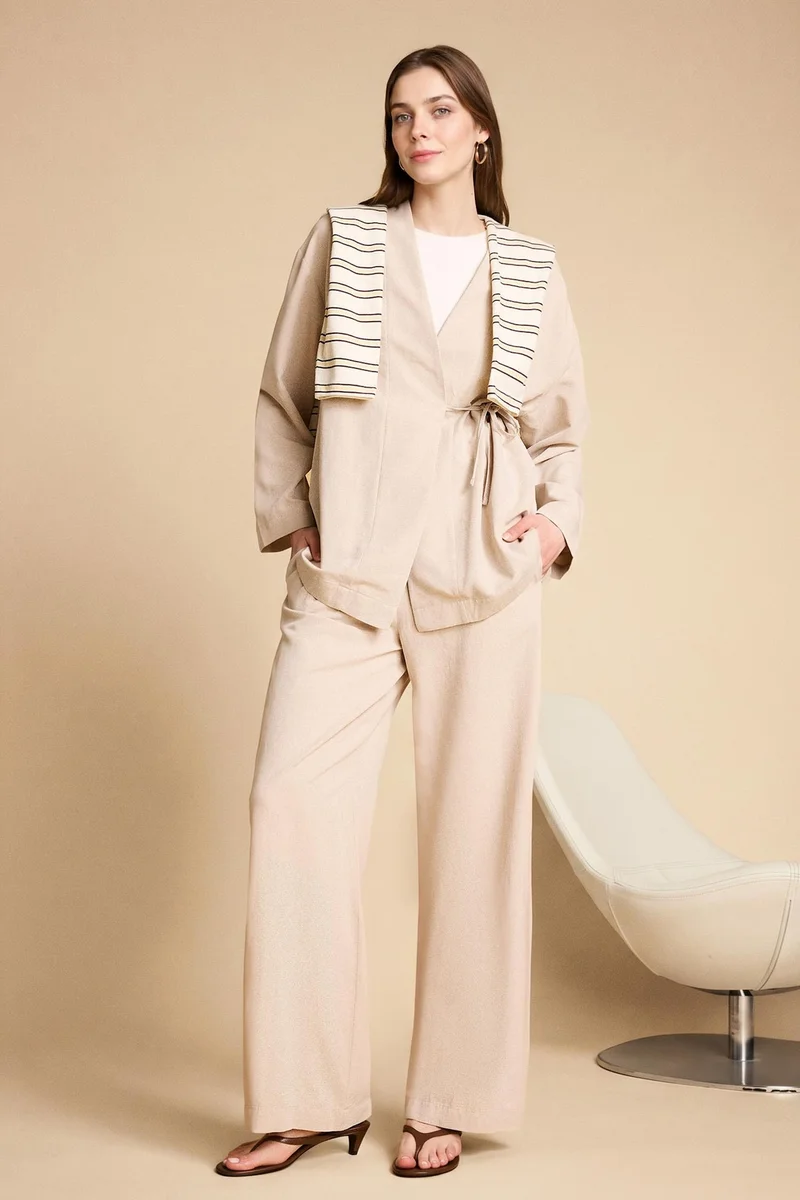 ديفاكتو Wide Leg Linen Blended Trousers
