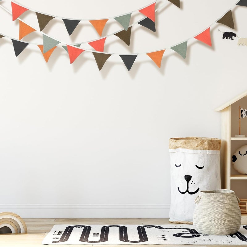 Oudain 2 Pcs Pennant Banner Flags Nursery Garland Triangle Bunting Flags Playroom Wall Decor Banner for Nursery Baby Shower Birthday Boho Wedding Party Event, Each 7.75 ft(Rustic Color) - Image 4