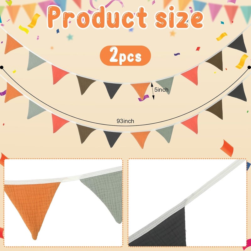 Oudain 2 Pcs Pennant Banner Flags Nursery Garland Triangle Bunting Flags Playroom Wall Decor Banner for Nursery Baby Shower Birthday Boho Wedding Party Event, Each 7.75 ft(Rustic Color) - Image 2