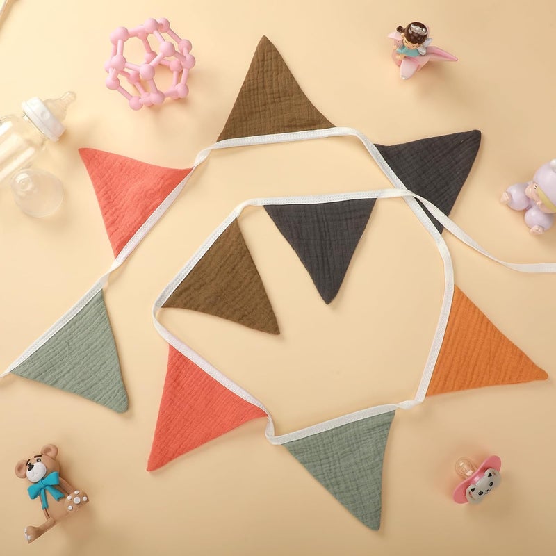Oudain 2 Pcs Pennant Banner Flags Nursery Garland Triangle Bunting Flags Playroom Wall Decor Banner for Nursery Baby Shower Birthday Boho Wedding Party Event, Each 7.75 ft(Rustic Color) - Image 5
