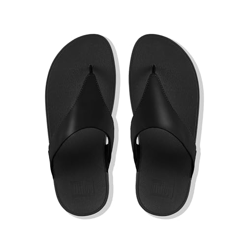FitFlop Women's Lulu Toe Post Leather Flip Flop Sandals - Ergonomic Microwobbleboard Cushioning, Slip-Resistant Sole - Black, 7 - Image 4