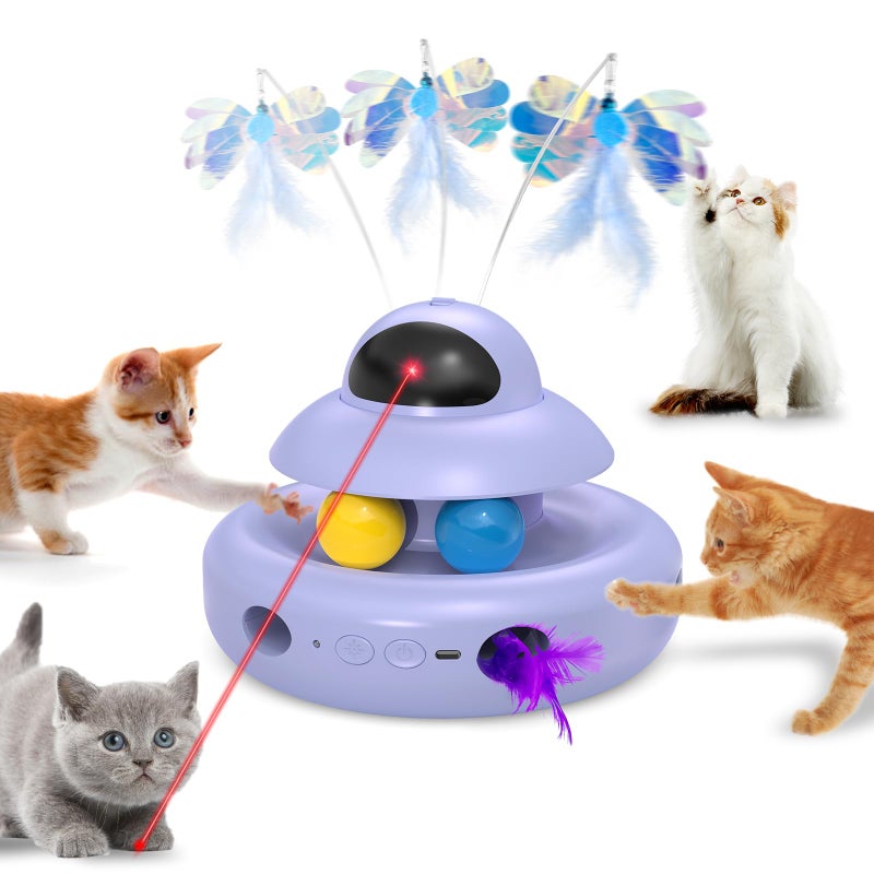 MOHAYA Cat ToyPurple 4in1 InteractiveCat Toys for Bored Indoor Adult CatsElectric Flying ButterflyRechargeable Automatic ToyMoving Ambush FeatherTrack Balls - Image 2