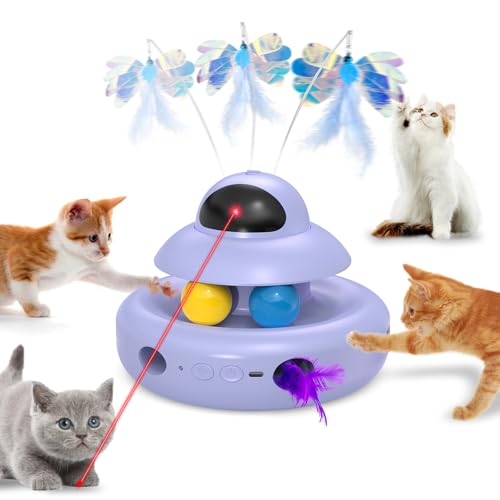 MOHAYA Cat ToyPurple 4in1 InteractiveCat Toys for Bored Indoor Adult CatsElectric Flying ButterflyRechargeable Automatic ToyMoving Ambush FeatherTrack Balls - Image 1
