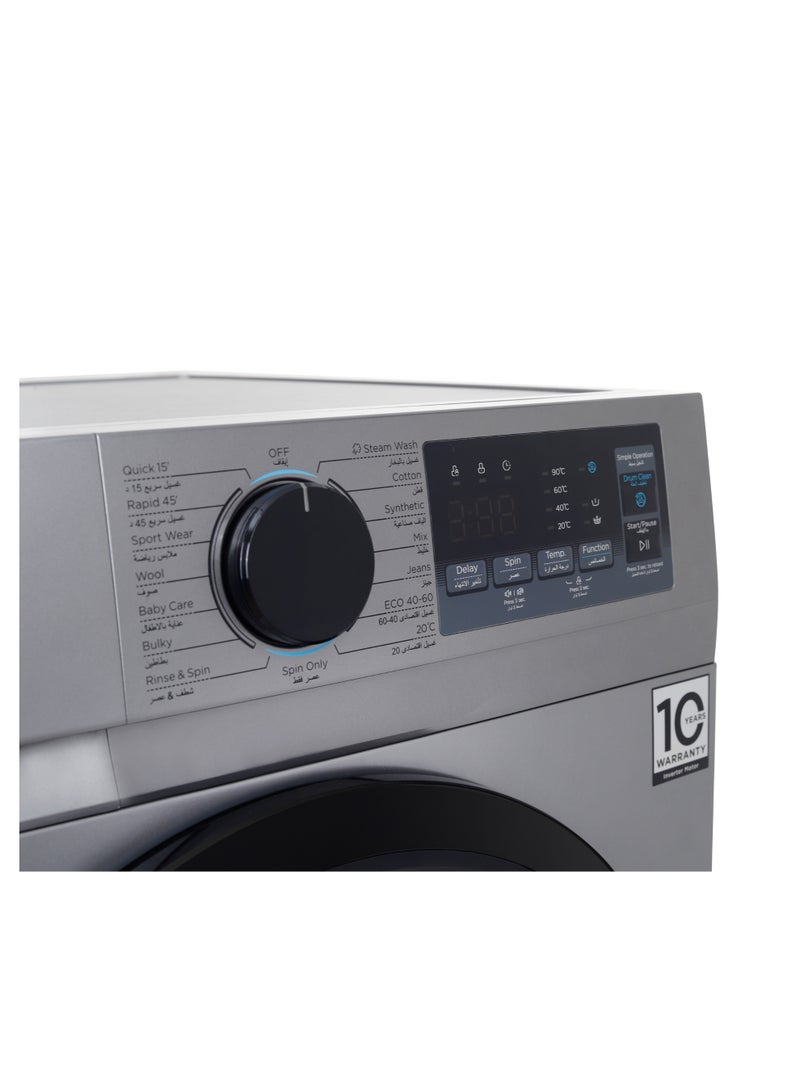 Midea FL 8 kg 1400 RPM Inverter Motor - Steam - MFN09W80B/S Dark Silver - Image 5