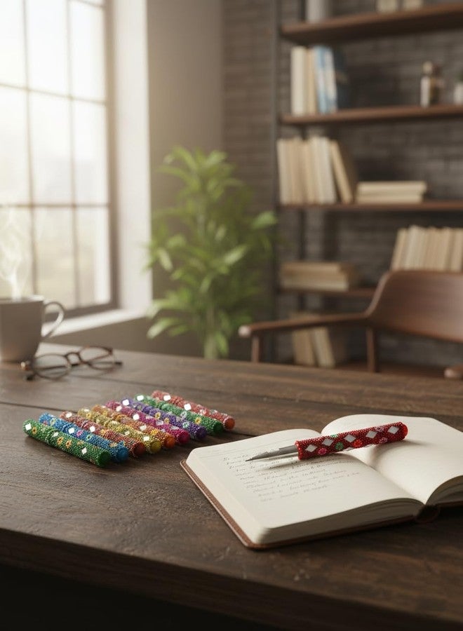 SM Creations مجموعة أقلام SM Creations المصنوعة يدويًا على الطراز الراجستاني (عبوة من 10 أقلام، متعددة الألوان) أقلام حبر أزرق مصنوعة يدويًا، هدية مثالية ليوم المعلم، أو للاستخدام المكتبي، أو كإكسسوار مكتبي أنيق. - Image 3