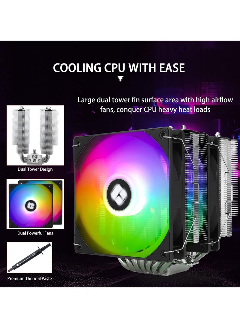 ARGB CPU Air Cooler, 6 Heat Pipes CPU Cooler, Dual 120mm TL-C12C-S PWM Fan, Aluminium Heatsink Cover, AGHP Technology, for AMD AM4 AM5/Intel 1700/1150/1151/1200  - Image 2