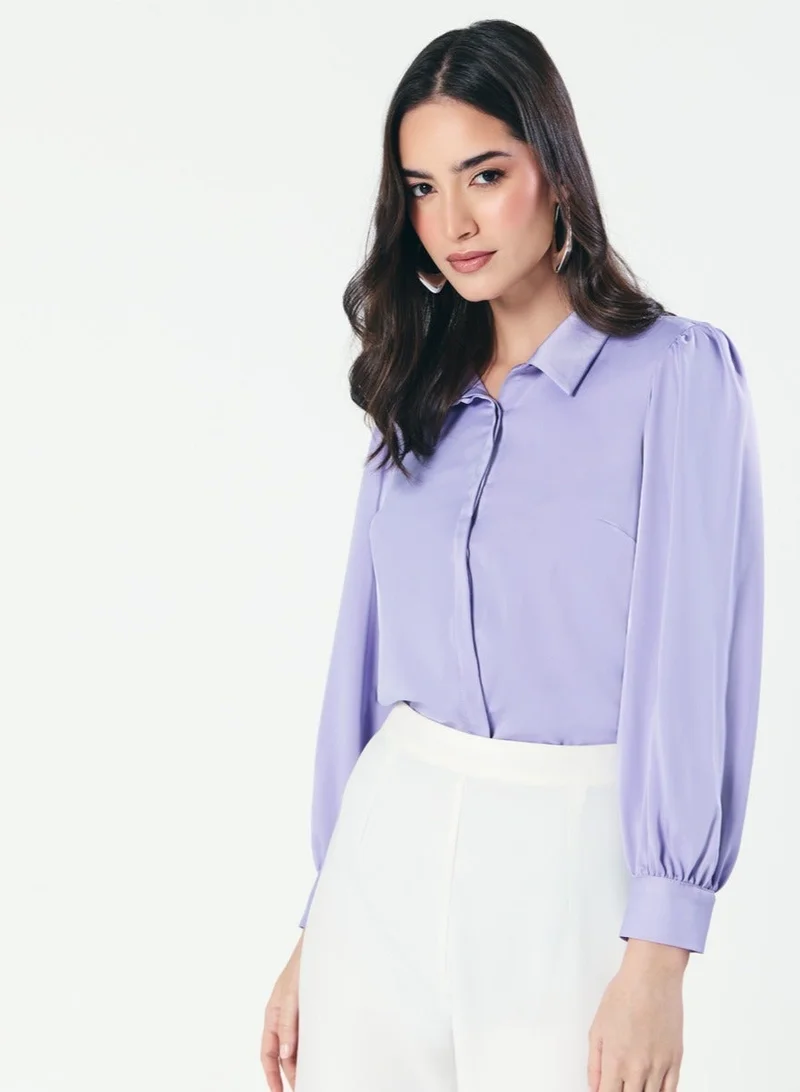 Zigzag Long Sleeve Collared Shirt