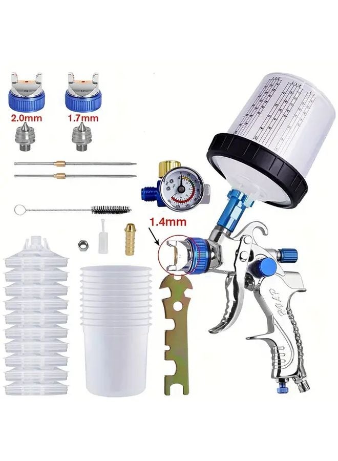 HVLP Spray Gun Kit Blue Set With 1.4 1.7 2.0mm Nozzles For Car Painting Decorating DIY - Image 1