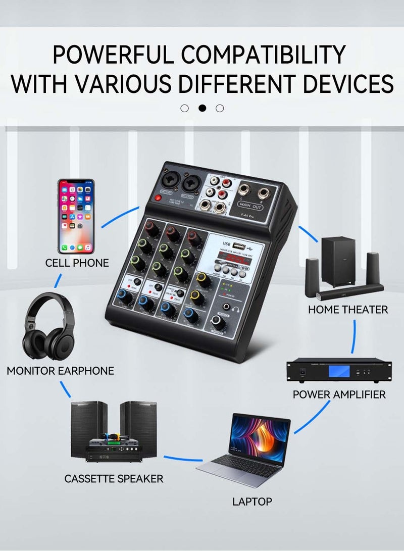 LEOKOR 4-Professional Audio Mixer,DJ Mixer,Multifunctional Sound Card with 48V Phantom Power Suitable for Podcasting/Live Broadcasting/Singing/Mobile/Karaoke - Image 3