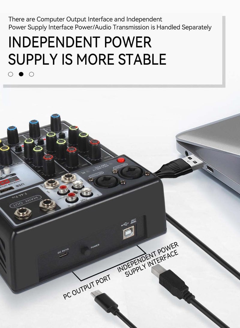 LEOKOR 4-Professional Audio Mixer,DJ Mixer,Multifunctional Sound Card with 48V Phantom Power Suitable for Podcasting/Live Broadcasting/Singing/Mobile/Karaoke - Image 5