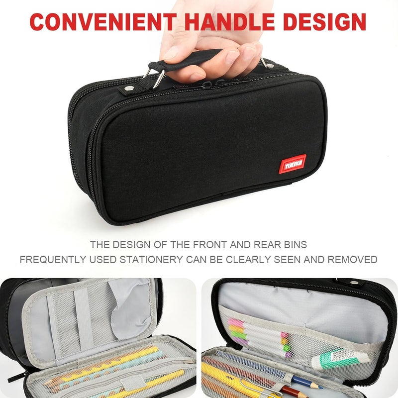 windforgecraft Large Capacity Pencil Case with Carrying Handle with Zipper Multi-Slot Canvas Pen Pencil Pouch Stationery Storage Cosmetic Bag for Office Middle High School College Students Girls Teens Adults - Image 4