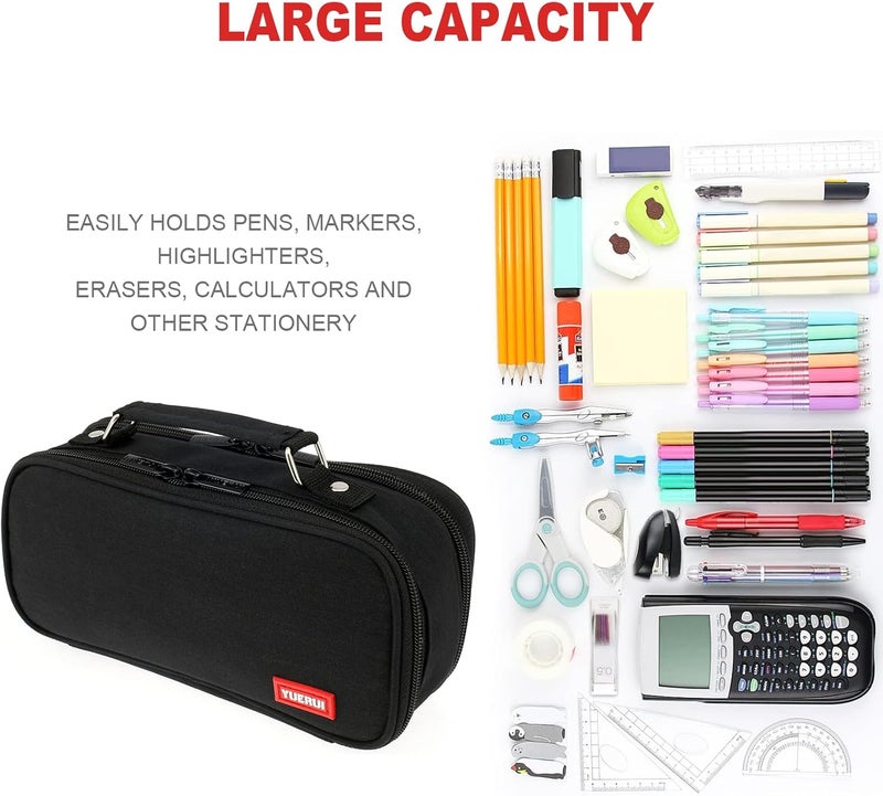 windforgecraft Large Capacity Pencil Case with Carrying Handle with Zipper Multi-Slot Canvas Pen Pencil Pouch Stationery Storage Cosmetic Bag for Office Middle High School College Students Girls Teens Adults - Image 2