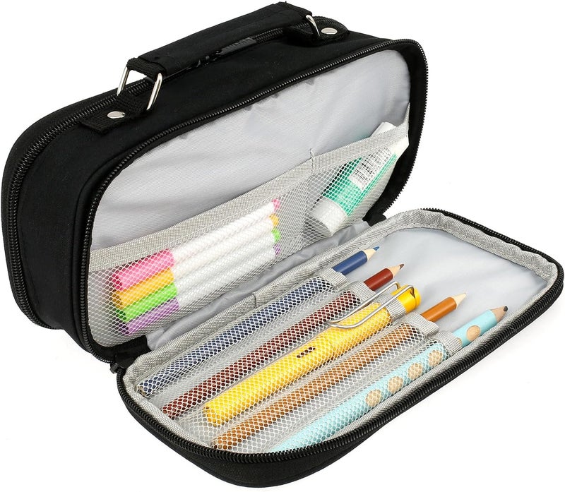 windforgecraft Large Capacity Pencil Case with Carrying Handle with Zipper Multi-Slot Canvas Pen Pencil Pouch Stationery Storage Cosmetic Bag for Office Middle High School College Students Girls Teens Adults - Image 1