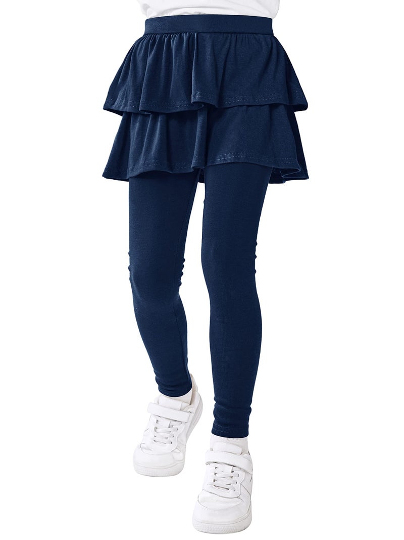 Resinta Girls School Uniform Pants Warm Leggings Stretchy Leggings with Skirt 4-14 Years Navy - Image 1
