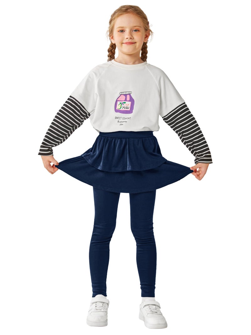 Resinta Girls School Uniform Pants Warm Leggings Stretchy Leggings with Skirt 4-14 Years Navy - Image 2