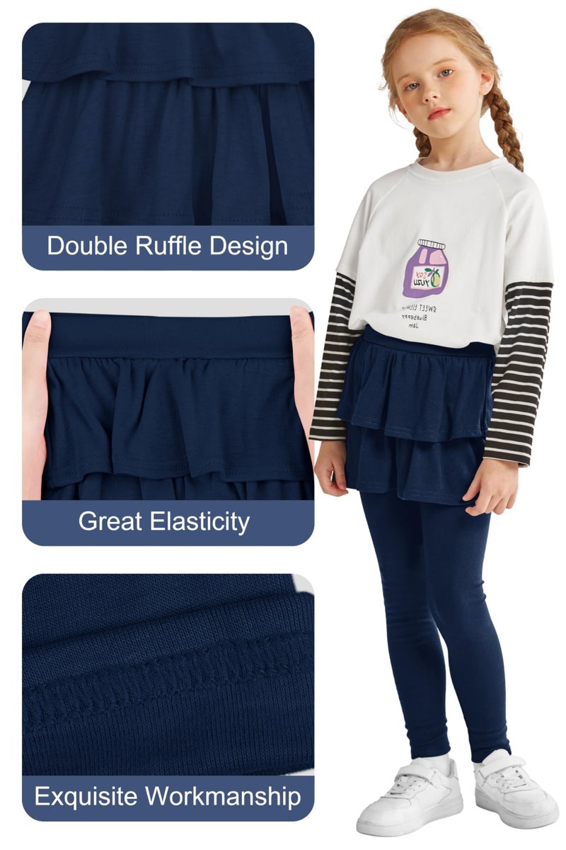 Resinta Girls School Uniform Pants Warm Leggings Stretchy Leggings with Skirt 4-14 Years Navy - Image 4
