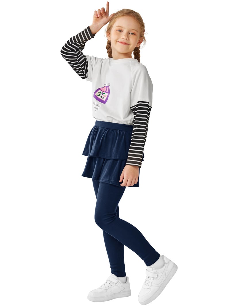 Resinta Girls School Uniform Pants Warm Leggings Stretchy Leggings with Skirt 4-14 Years Navy - Image 5