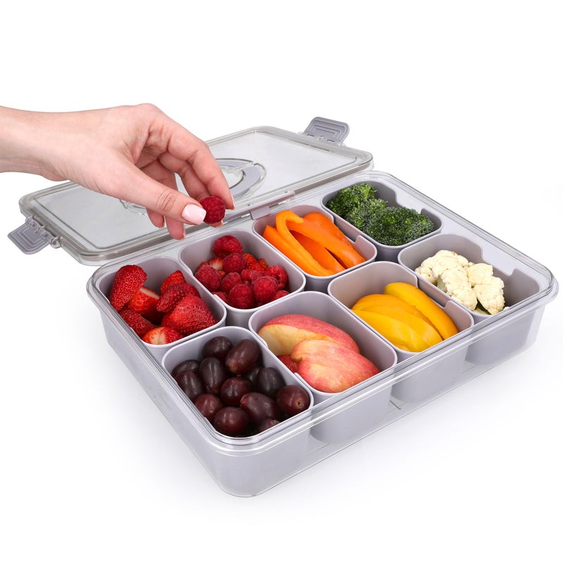 KEYVOZ Snackle Box Container with Lid- Travel Charcuterie Box with Handle - Organizer for Candy, Fruit, Nuts, Veggies, Snacks, Beach Essentials, Portable Lunch Box (Grey, Large) - Image 2