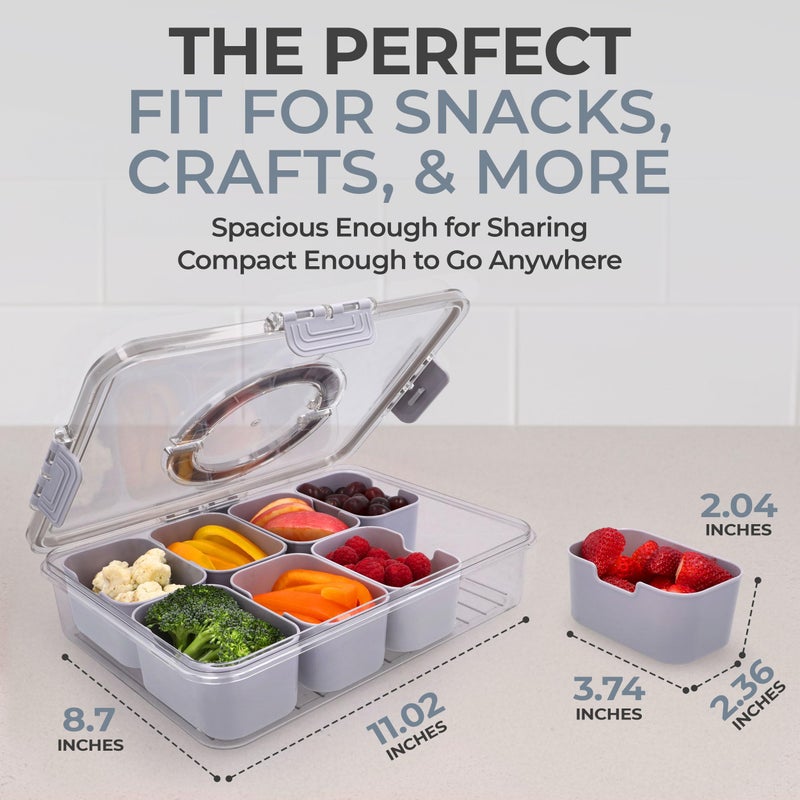 KEYVOZ Snackle Box Container with Lid- Travel Charcuterie Box with Handle - Organizer for Candy, Fruit, Nuts, Veggies, Snacks, Beach Essentials, Portable Lunch Box (Grey, Large) - Image 3