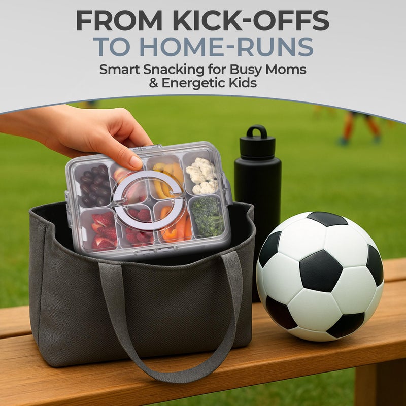 KEYVOZ Snackle Box Container with Lid- Travel Charcuterie Box with Handle - Organizer for Candy, Fruit, Nuts, Veggies, Snacks, Beach Essentials, Portable Lunch Box (Grey, Large) - Image 5