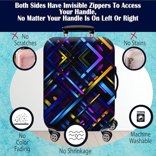 Handcuffs Luggage Cover Trolley Travel Covers, Washable Dust Proof Anti-Scratch Suitcase Protector (Multicolour-Abstract-Strips, XL (31"-32")) - Image 5