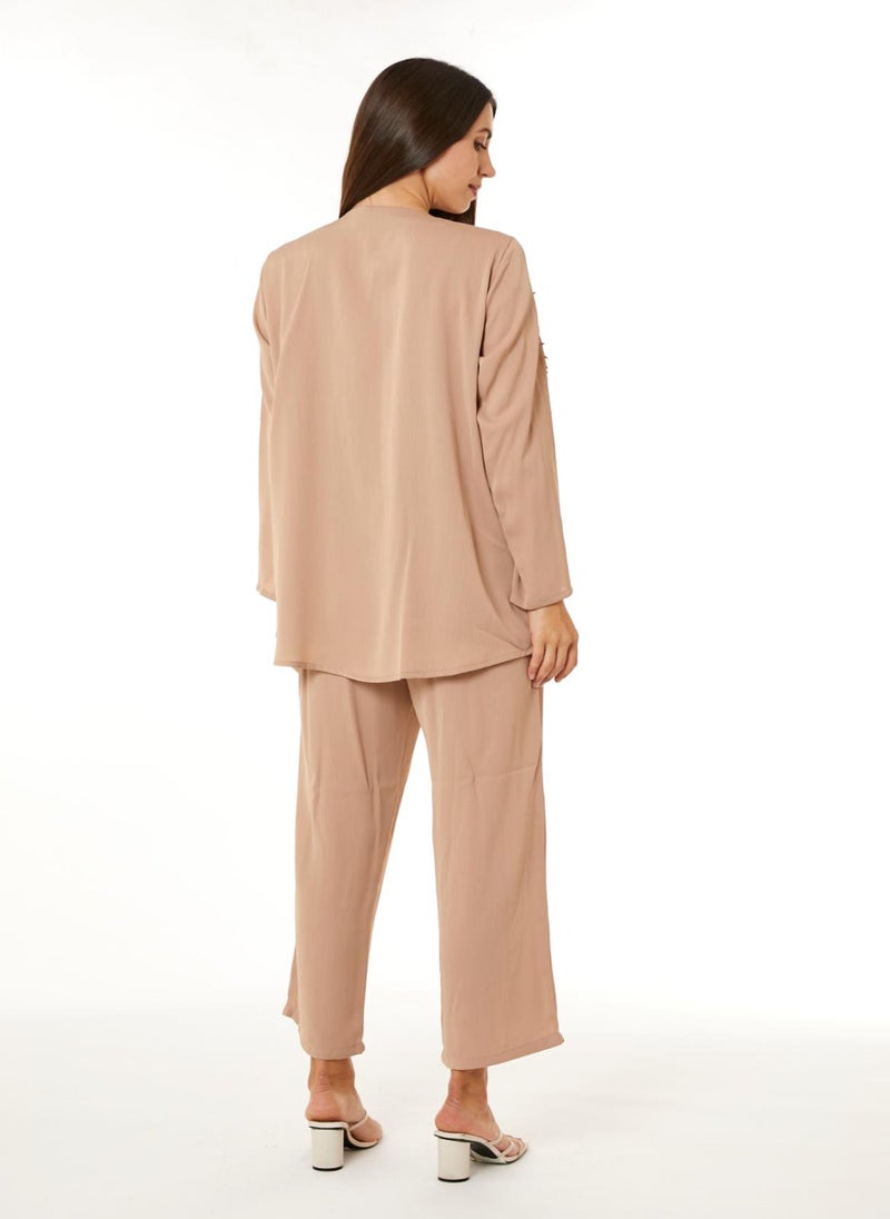 Moistreet Beige Zoom Top and Pants Set - Image 4