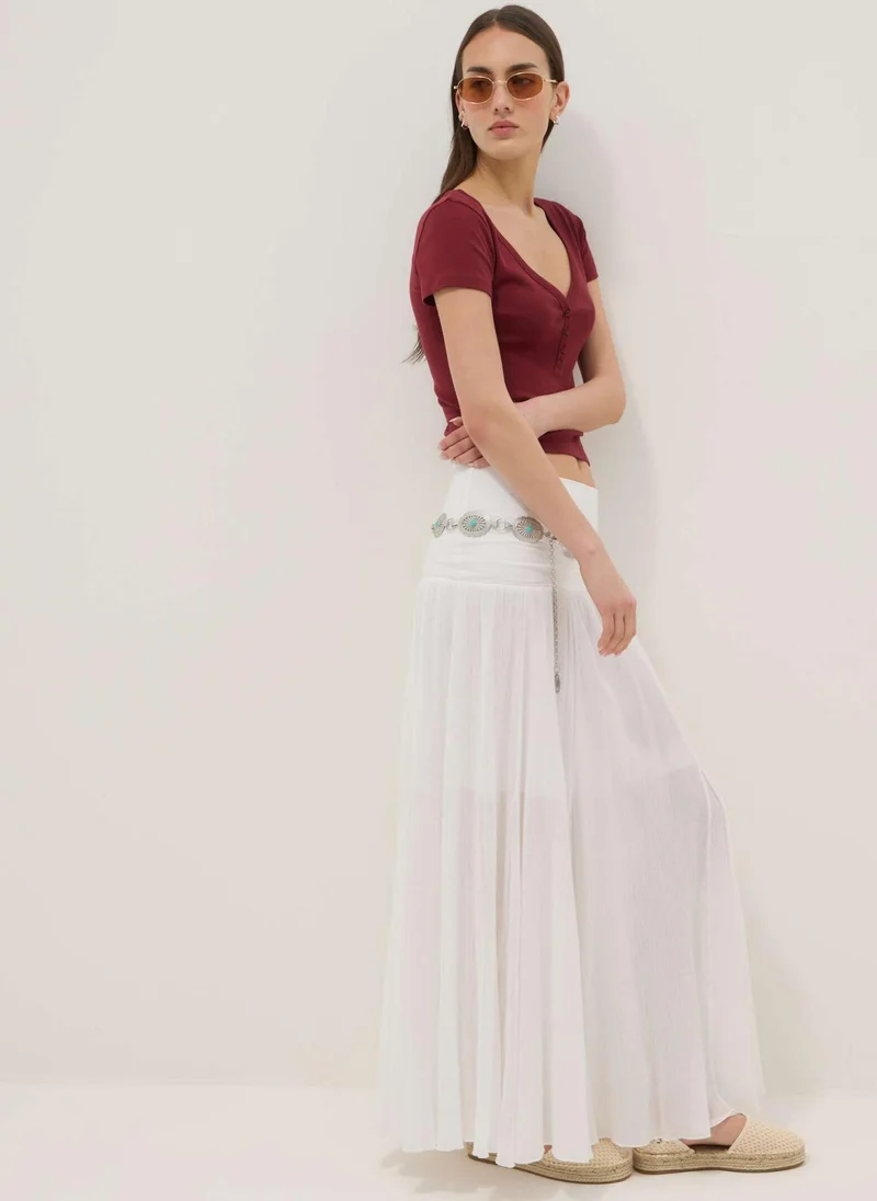 Ovs OVS Long White Pure Cotton Skirt With Elasticated Waist And Sheer Detailing